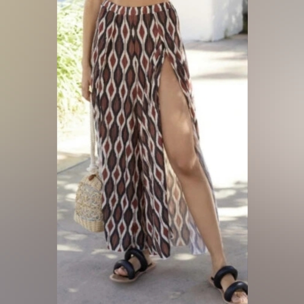 Anthropologie Brown and Cream Patterned Maxi Skirt
